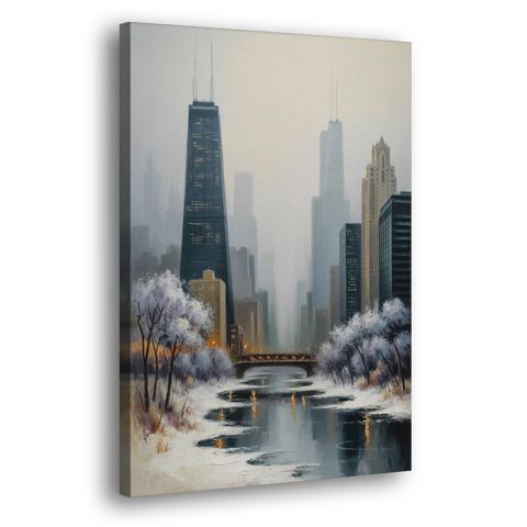 Chicago Winter Fog Over the City - Canvas Wall Art