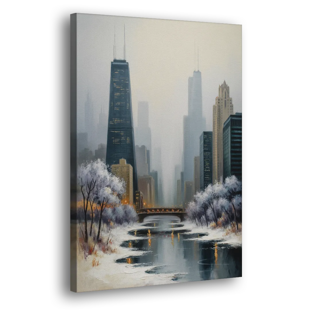 Chicago Winter Fog Over the City - Canvas Print Art Sides