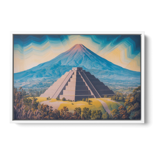 Cholula Pyramid View - White Framed Canvas Wall Art - Front