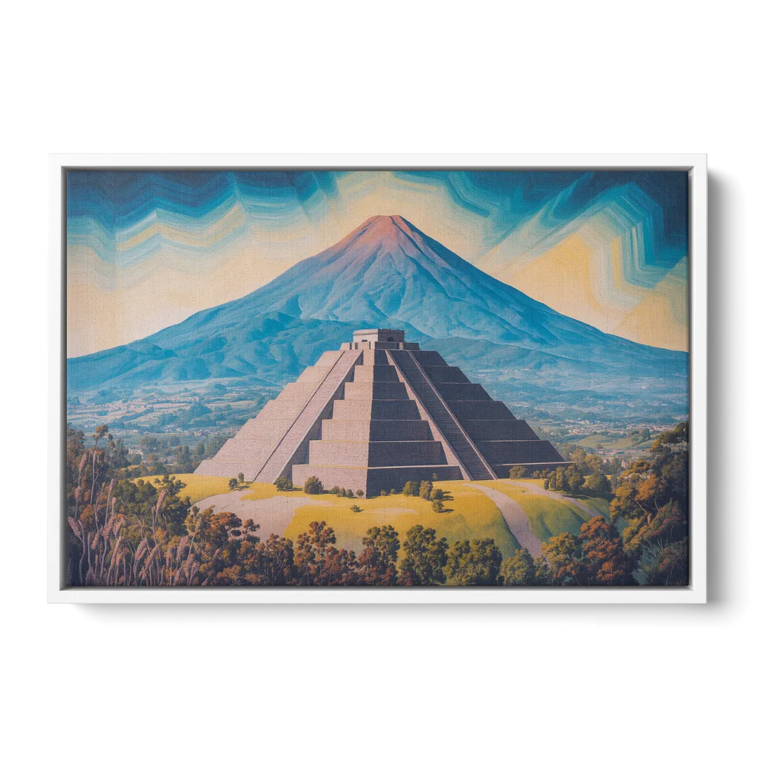 Cholula Pyramid View Front - White Canvas Wall Art