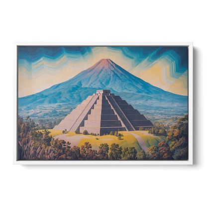 Cholula Pyramid View Front - White Canvas Wall Art