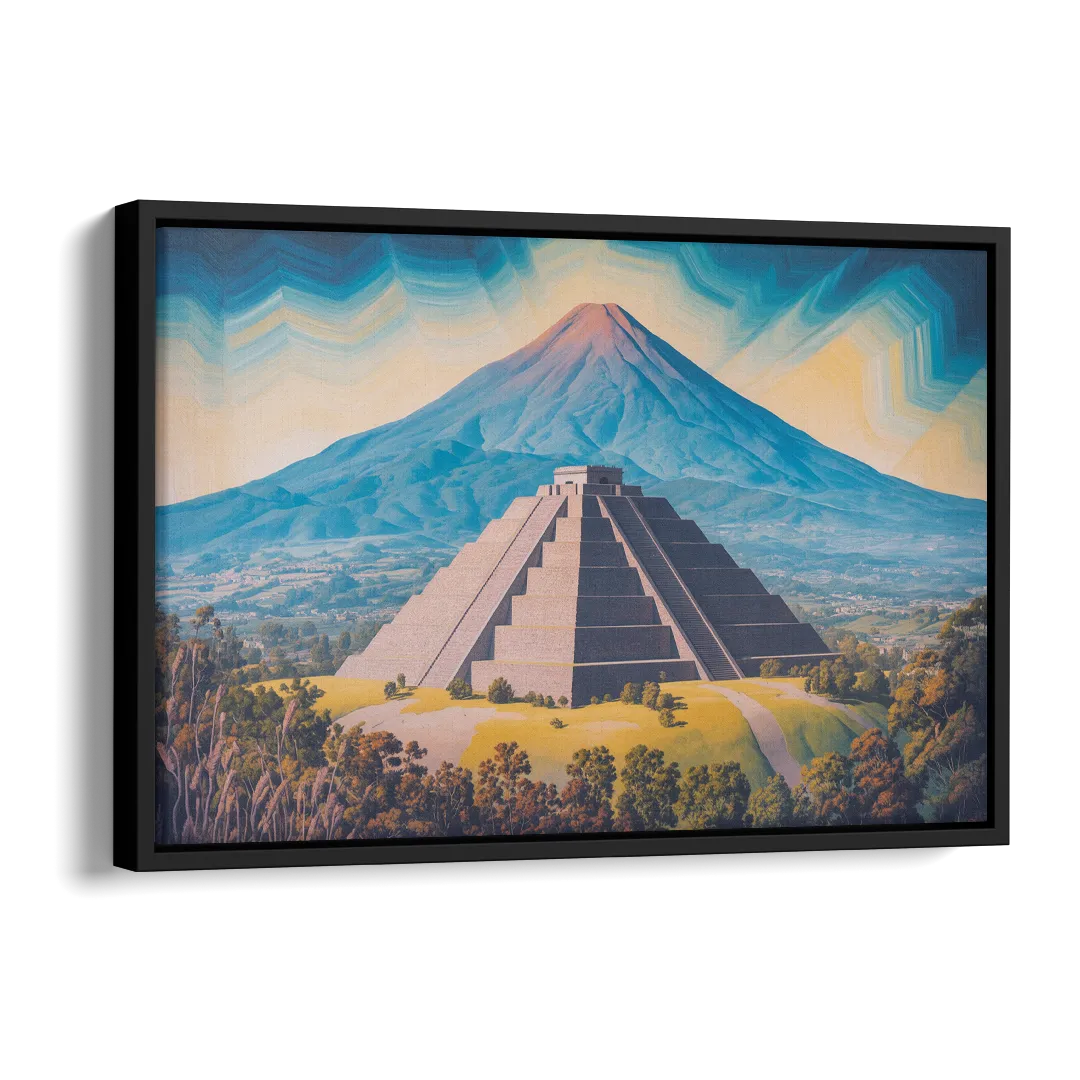 Cholula Pyramid View Side - Black Canvas Wall Art