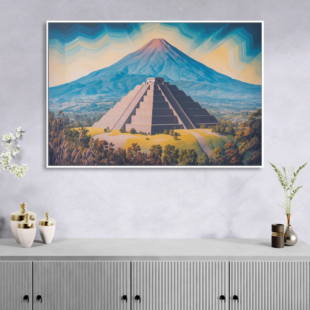 Cholula Pyramid View Sitting Room - White Canvas Wall Art