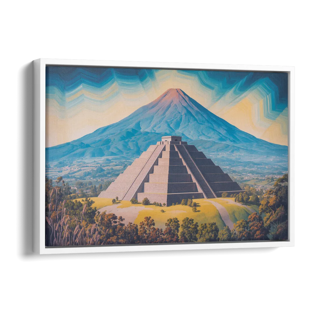 Cholula Pyramid View Side - White Canvas Wall Art