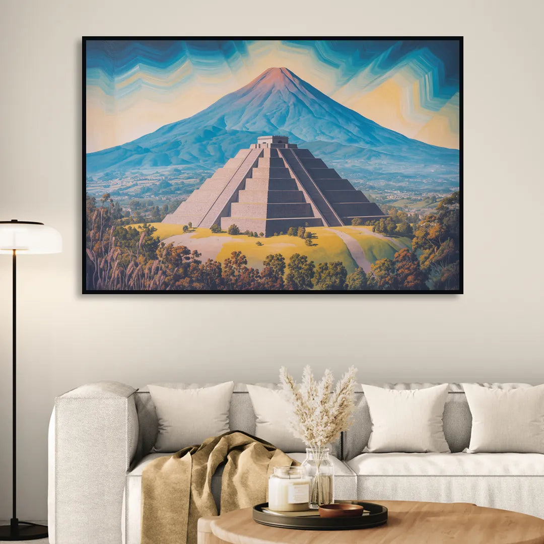 Cholula Pyramid View Sitting Room - Black Canvas Wall Art