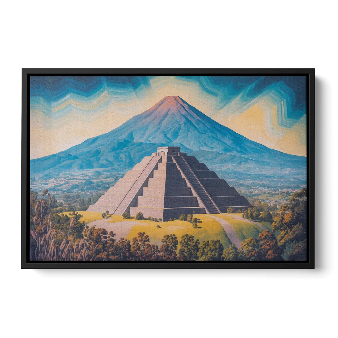 Cholula Pyramid View Front - Black Canvas Wall Art