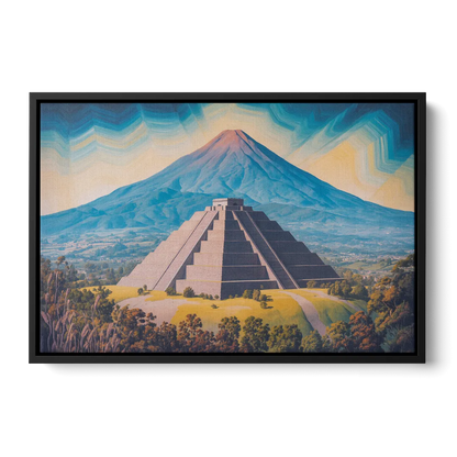 Cholula Pyramid View Front - Black Canvas Wall Art