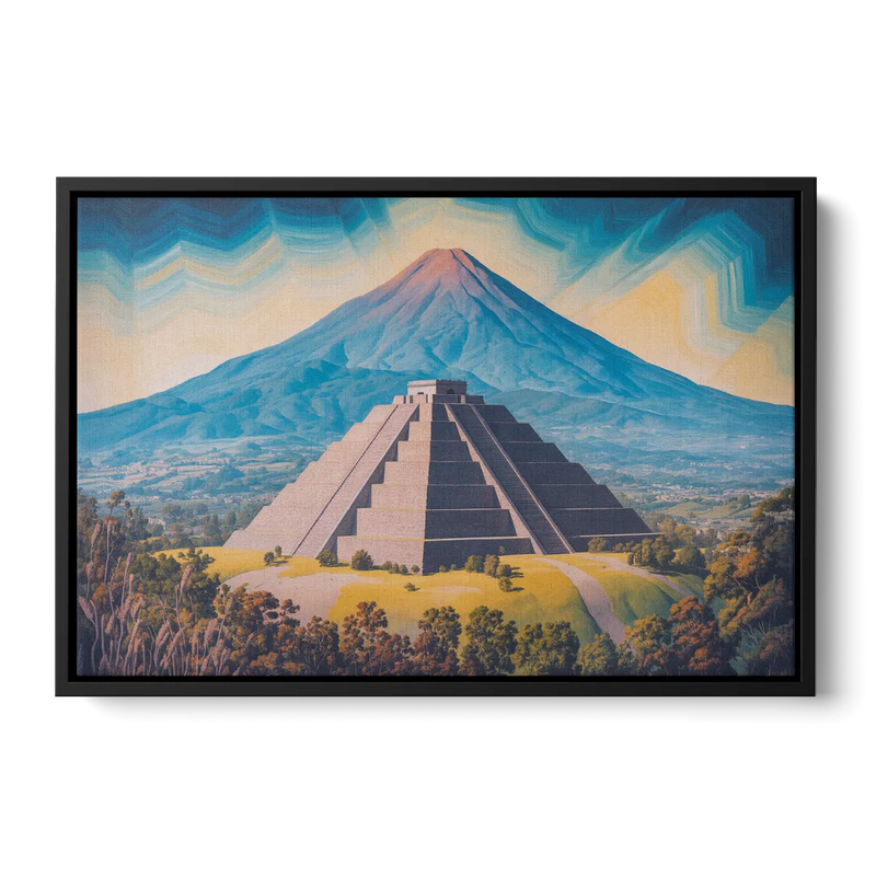 Cholula Pyramid View Front - Black Canvas Wall Art