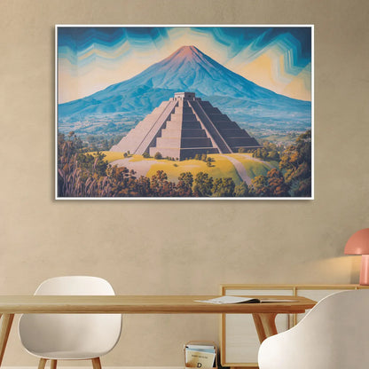 Cholula Pyramid View Living Room - White Canvas Wall Art