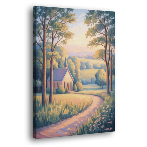 Christian Countryside Chapel - Canvas Wall Art - Side