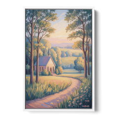 Christian Countryside Chapel - White Framed Canvas Wall Art - Front