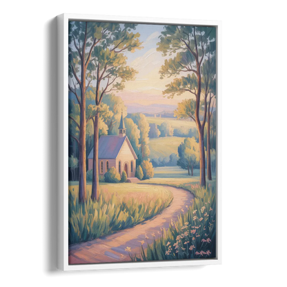 Christian Countryside Chapel Side - White Canvas Wall Art
