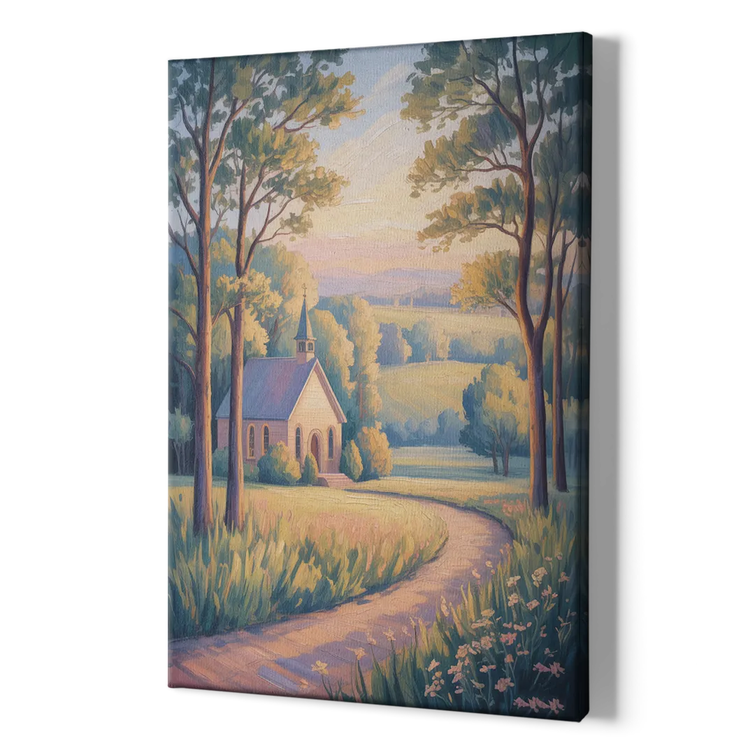 Christian Countryside Chapel - Canvas Print Art Sides