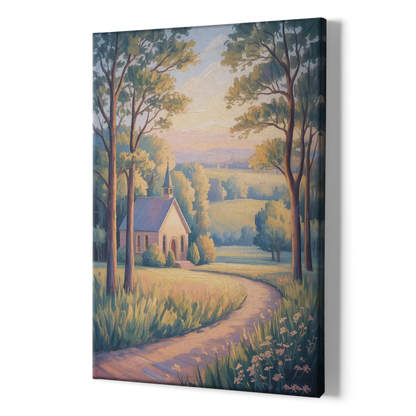 Christian Countryside Chapel - Canvas Print Art Sides