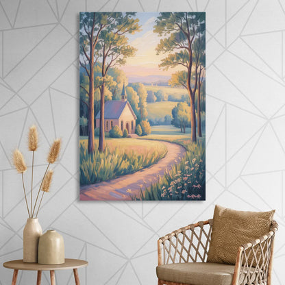 Christian Countryside Chapel Living Room - Canvas Wall Art