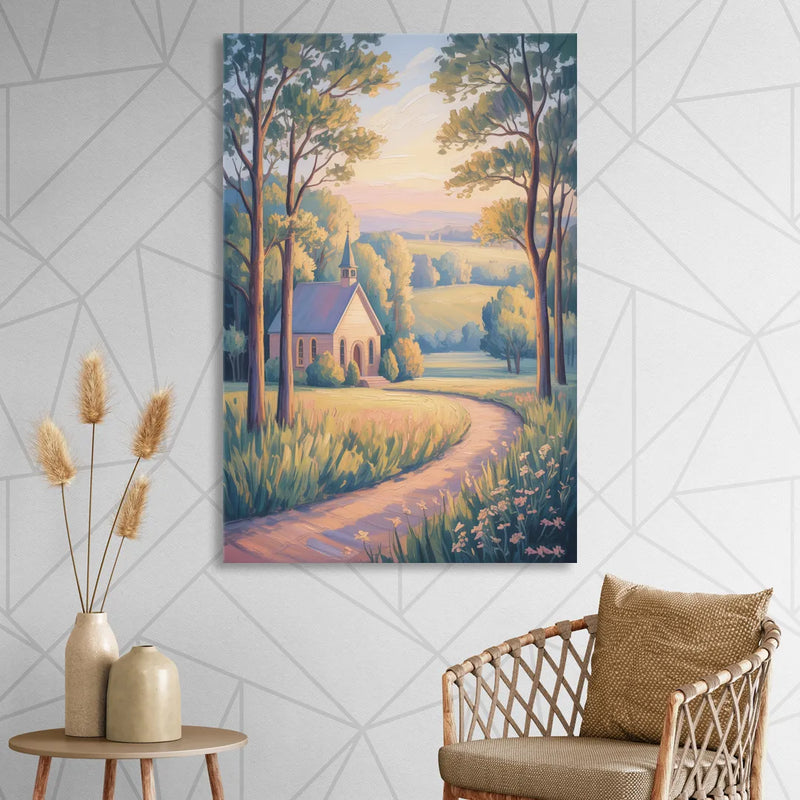 Christian Countryside Chapel Living Room - Canvas Wall Art
