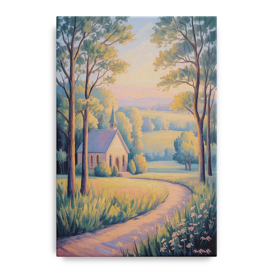 Christian Countryside Chapel Front - Canvas Wall Art