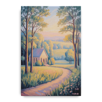 Christian Countryside Chapel Front - Canvas Wall Art