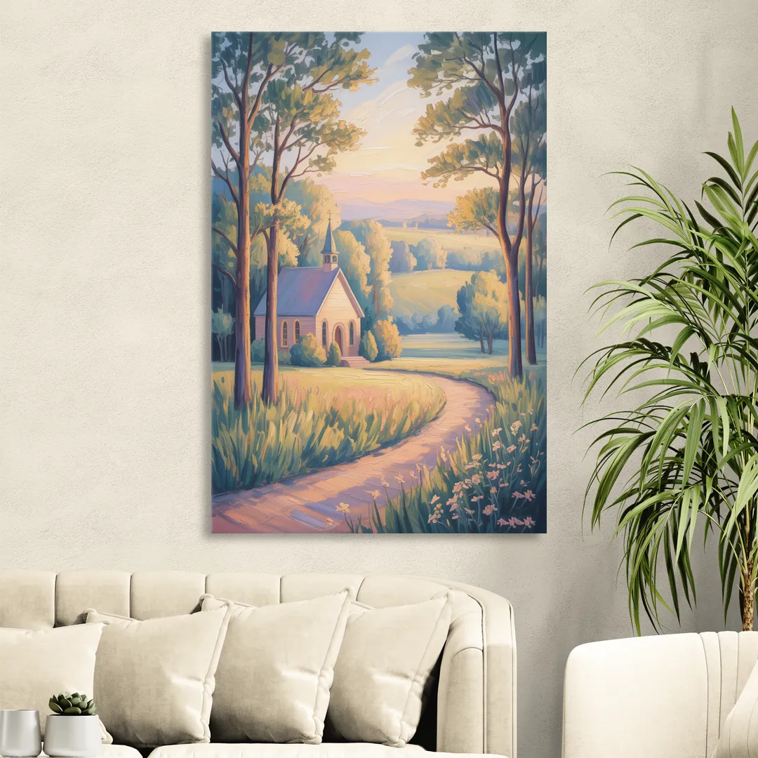 Christian Countryside Chapel Sitting Room - Canvas Wall Art