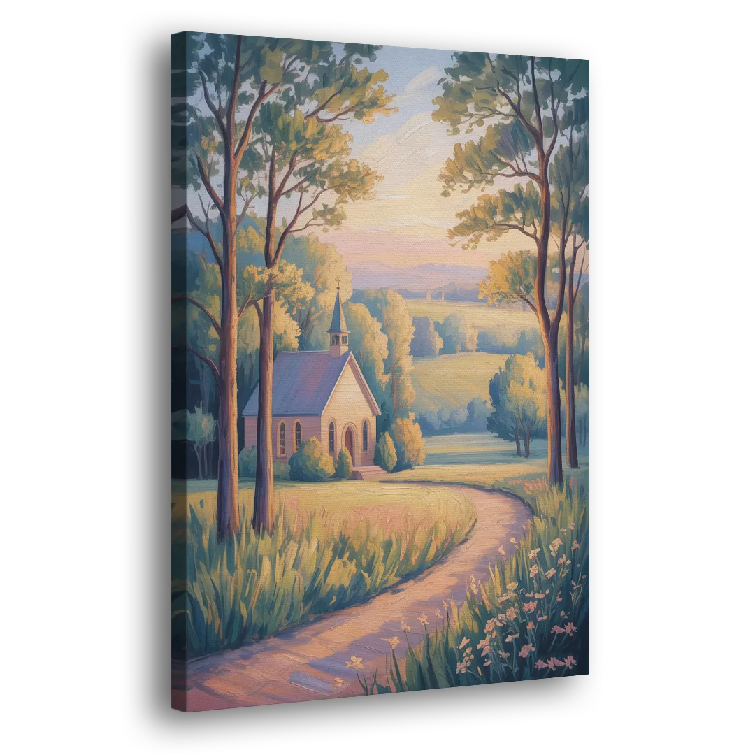 Christian Countryside Chapel Side - Canvas Wall Art