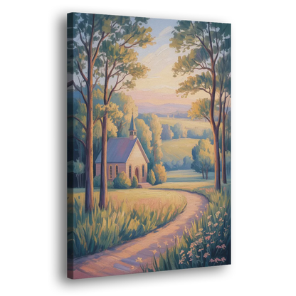 Christian Countryside Chapel Side - Canvas Wall Art