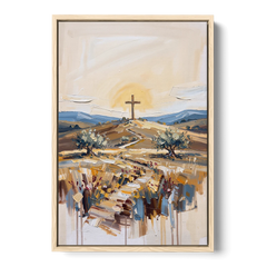 Christian Cross Landscape - Oak Framed Canvas Wall Art - Front