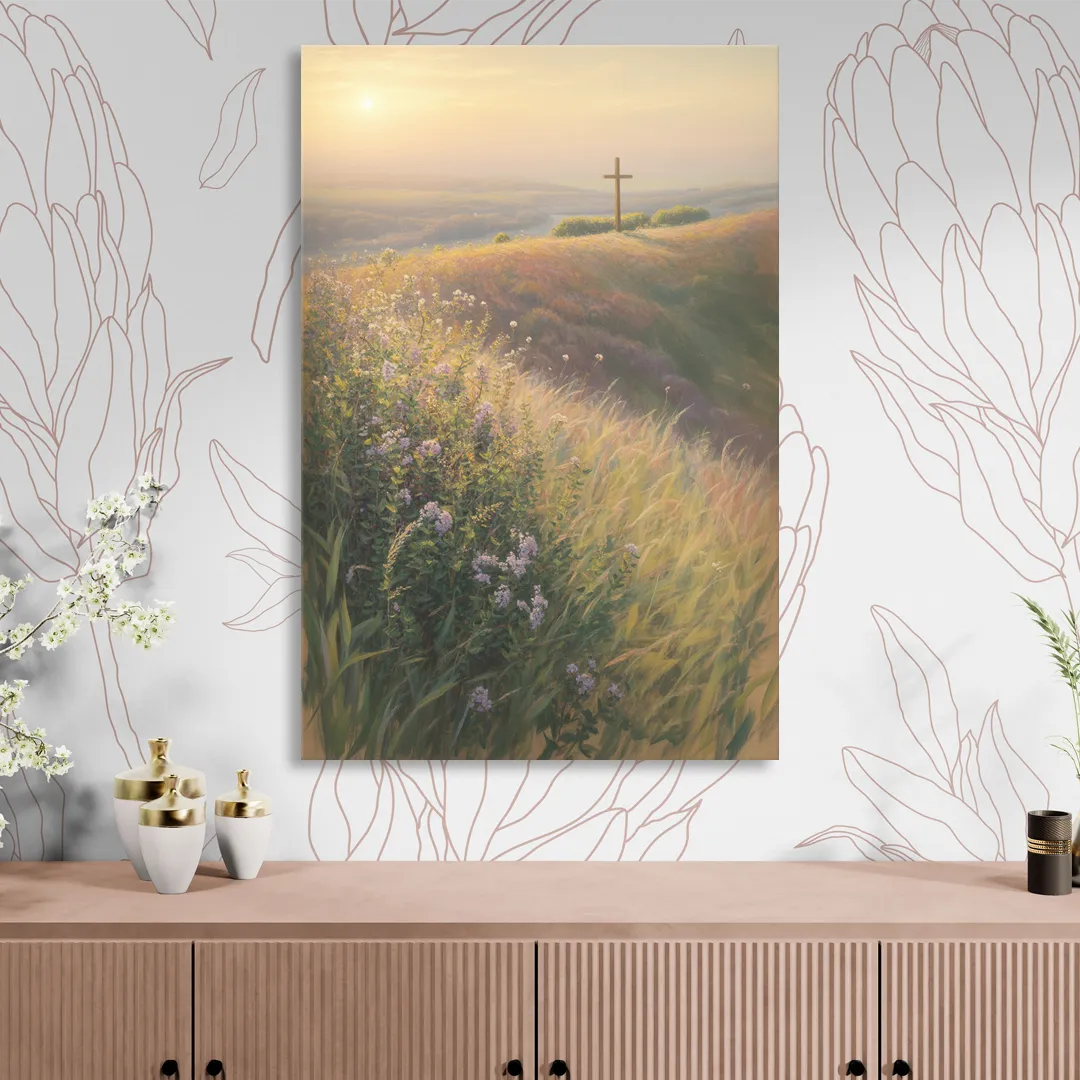 Christian Cross Landscape Sitting Room - Canvas Wall Art