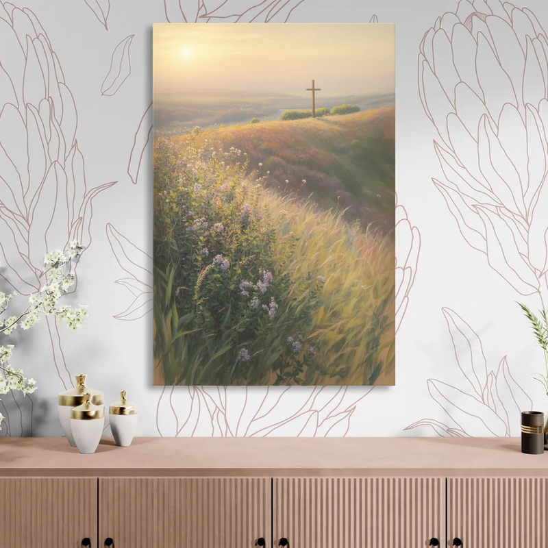 Christian Cross Landscape Sitting Room - Canvas Wall Art