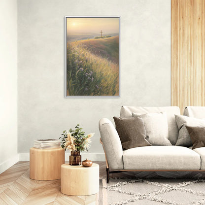 Christian Cross Landscape - Living Room White Frame Canvas