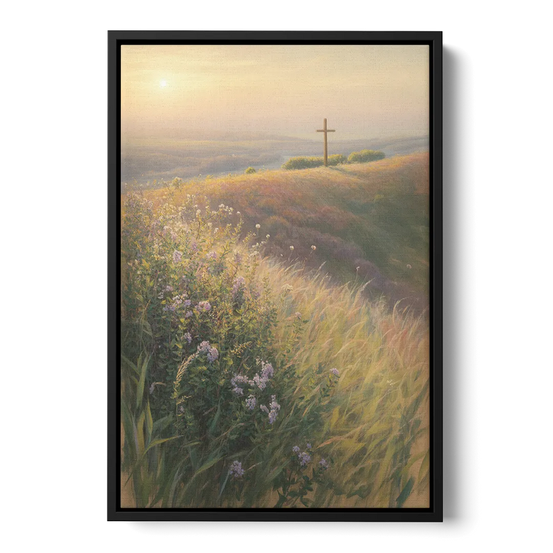 Christian Cross Landscape Front - Black Canvas Wall Art