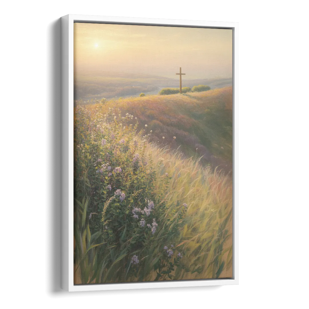 Christian Cross Landscape Side - White Canvas Wall Art