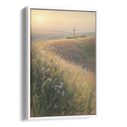 Christian Cross Landscape Side - White Canvas Wall Art