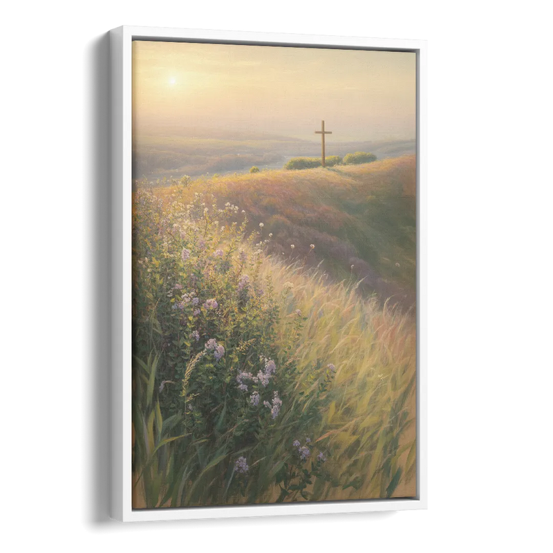 Christian Cross Landscape Side - White Canvas Wall Art