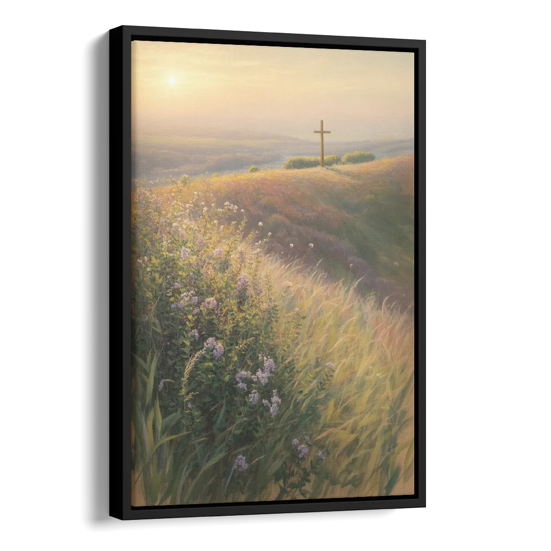 Christian Cross Landscape Side - Black Canvas Wall Art