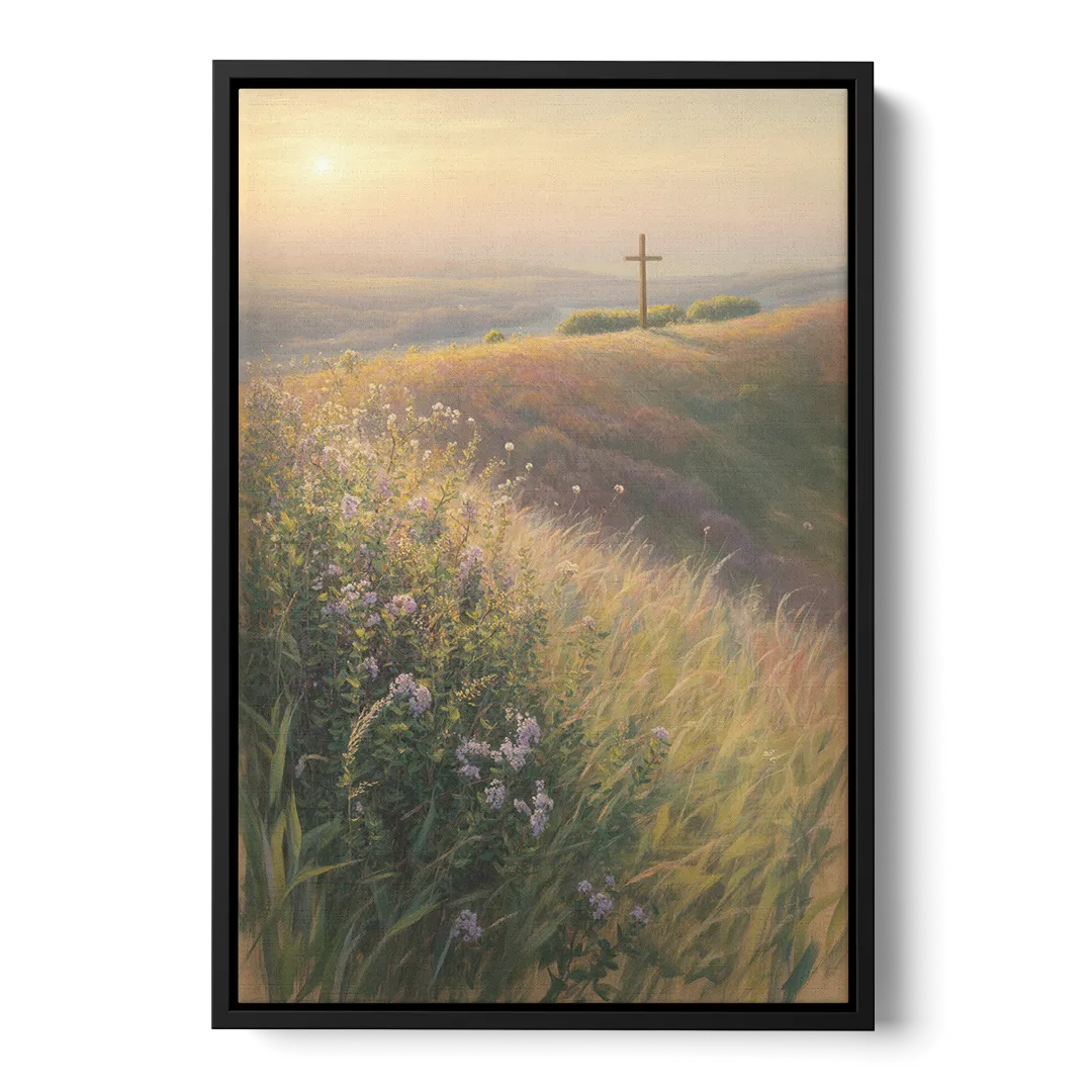 Christian Cross Landscape - Black Frame Canvas