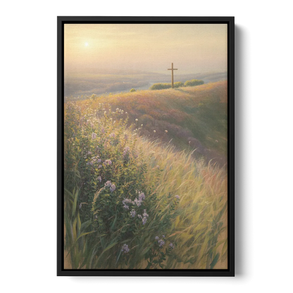 Christian Cross Landscape - Black Frame Canvas