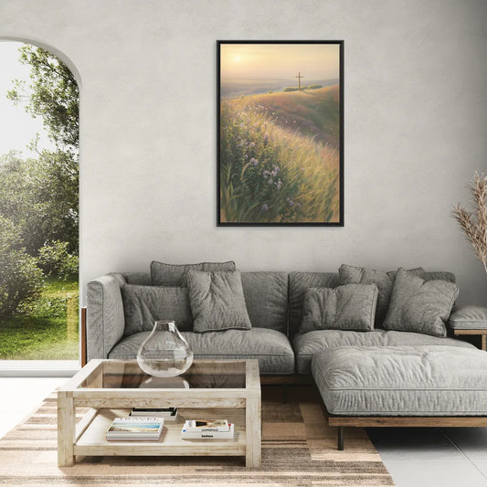 Christian Cross Landscape - Living Room Black Frame Canvas