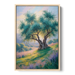 Christian Olive Tree Harmony - Oak Framed Canvas Wall Art - Front