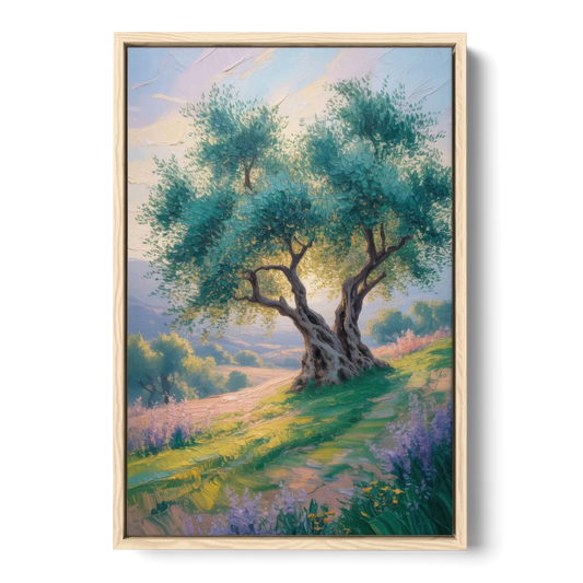 Christian Olive Tree Harmony - Oak Framed Canvas Wall Art - Front