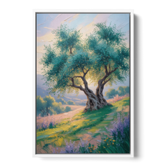 Christian Olive Tree Harmony - White Framed Canvas Wall Art - Front