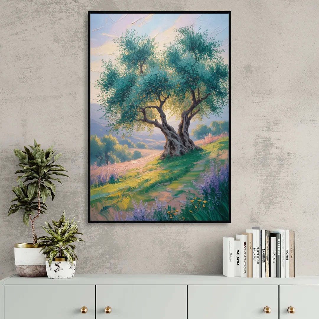 Christian Olive Tree Harmony Sitting Room - Black Canvas Wall Art