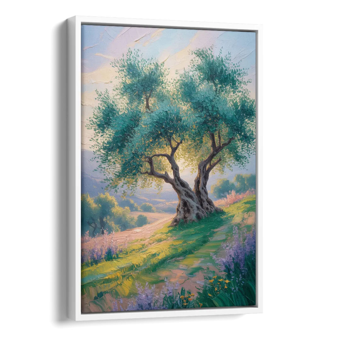 Christian Olive Tree Harmony Side - White Canvas Wall Art