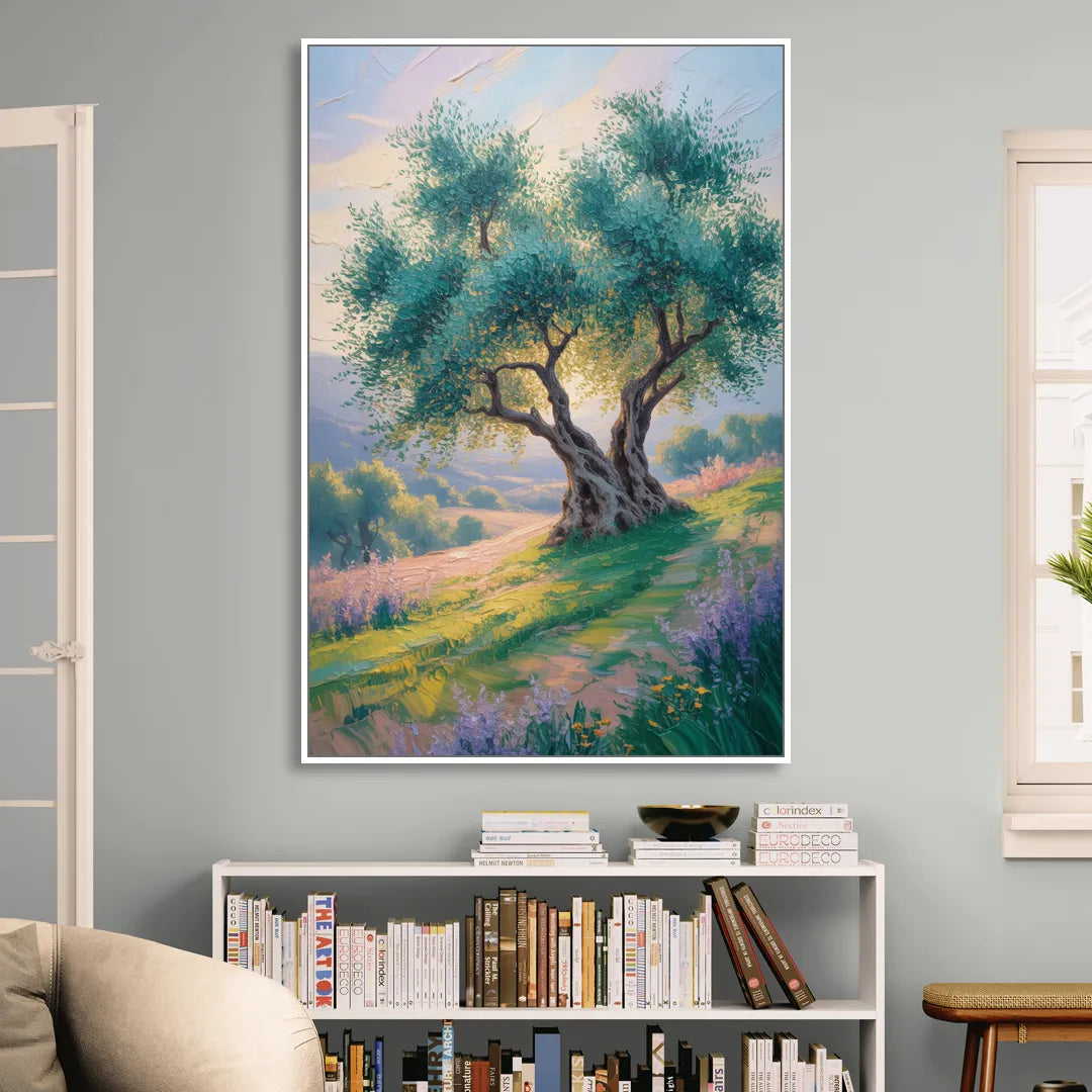 Christian Olive Tree Harmony Sitting Room - White Canvas Wall Art