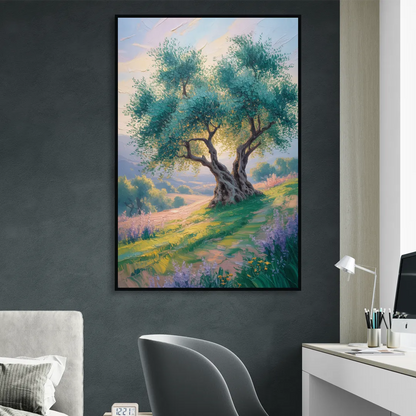 Christian Olive Tree Harmony Living Room - Black Canvas Wall Art