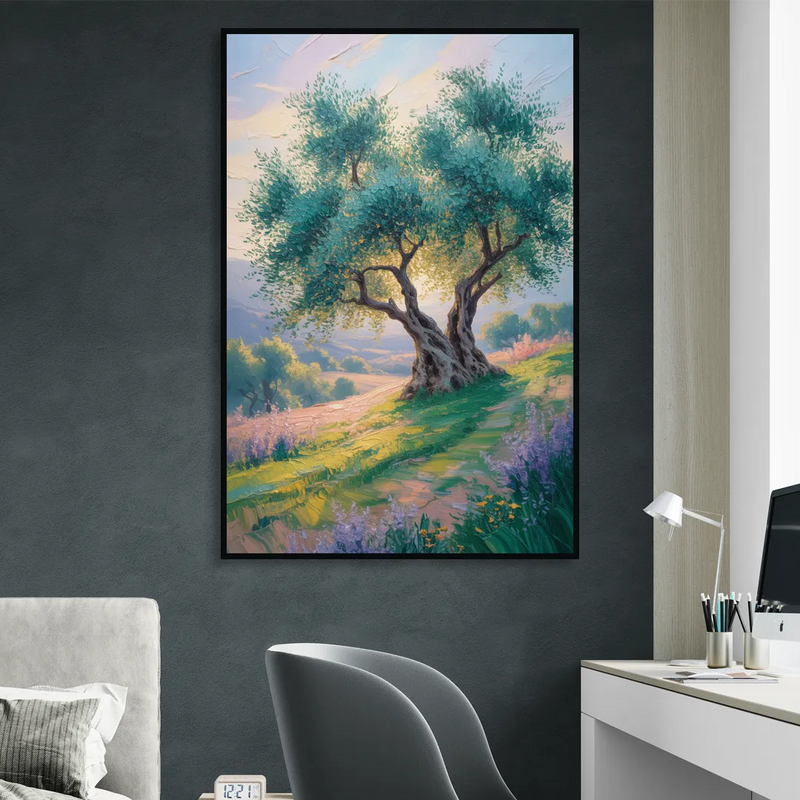 Christian Olive Tree Harmony Living Room - Black Canvas Wall Art