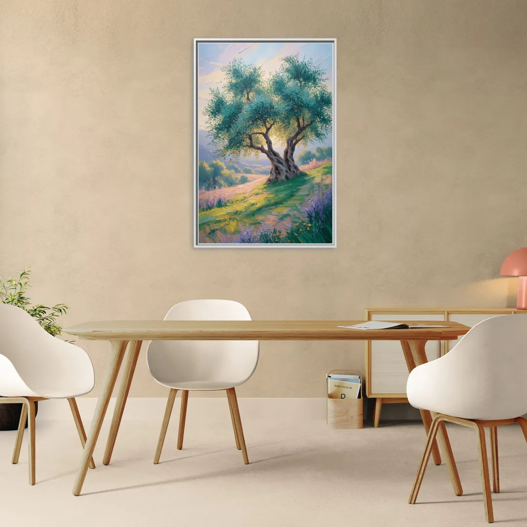Christian Olive Tree Harmony - Living Room White Frame Canvas