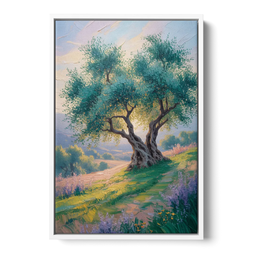 Christian Olive Tree Harmony - White Frame Canvas