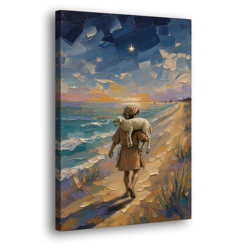 Christian Shepherd Carrying the Lamb - Canvas Wall Art - Side