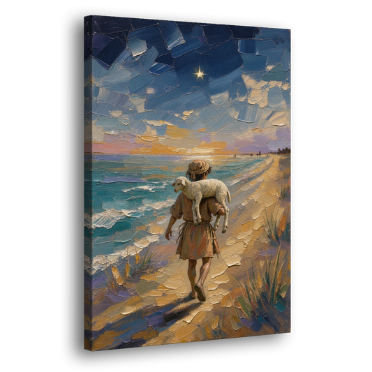 Christian Shepherd Carrying the Lamb - Canvas Wall Art - Side