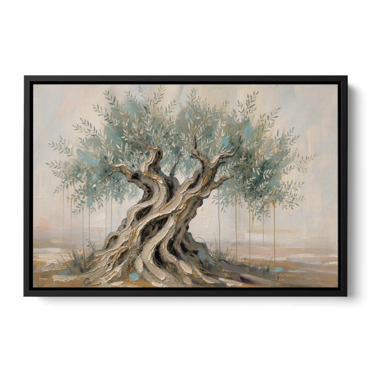 Christian Wall Decor with an Ancient Olive Tree - Black Framed Canvas Wall Art - Front